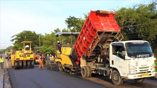 Asphalt Paving Road Construction With Paver Finisher Tandem Roller Self Loader Trucks