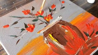 Easy and Simple Abstract Floral Painting Demo for beginners / Satisfying