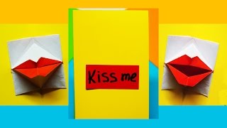 Greeting card. Valentine's day - DIY Origami kissing lips \u0026 Secret Message - Pop up Card/ Julia DIY