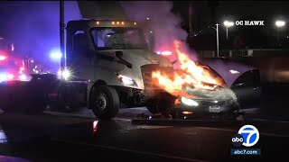 Police chase ends in fiery crash on 710 Freeway in Long Beach