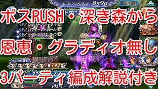 【DFFOO】ボスRUSH・深き森から　恩恵・グラディオ無し　3パーティ編成解説付き