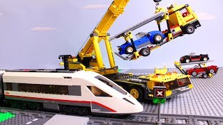 LEGO Trains Road Crossing and truck of cars fail Video for Kids