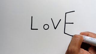 LOVE word Into a Cute Doll Drawing - Step By Step Easy | How to Draw a Doll Using the Word LOVE