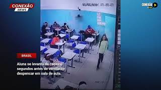 Aluna se levanta de cadeira segundos antes de ventilador despencar em sala de aula.