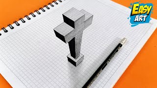 🟢 Como Dibujar una CRUZ EN 3D con PERSPECTIVA  - Dibujos 3D FACILES - Dibujos a lápiz - Easy 3D