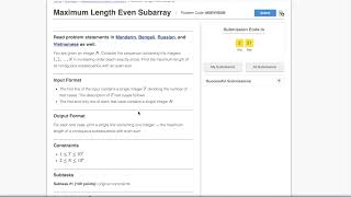 Maximum Length Even Subarray- Codechef Lunchtime