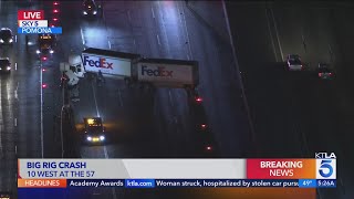 Crash involving FedEx truck closes westbound 10 Freeway in Pomona