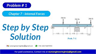 Problem 7-1 Solved: Determine Shear Force & Moment (RC Hibbeler Statics 14e)