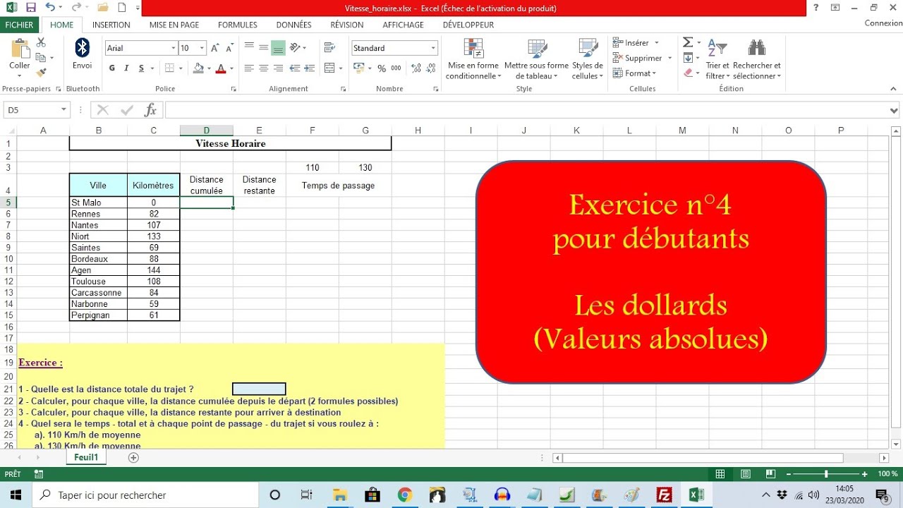 Exercice Excel Pour Grands Débutants - Les Valeurs Absolues - YouTube