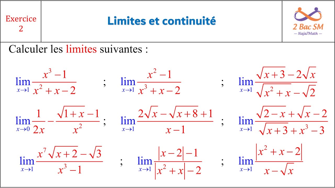 Exercice 02(Limites Et Continuité)(2ème BAC Sciences Mathématiques ...