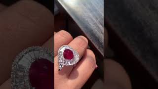 Nature’s gems, Burmese ruby with radiant cut diamonds making it a heart shape