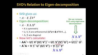 Week 5: Dimensionality Reduction - Part 5: SVD Examples and Relation to Eigen Decomposition