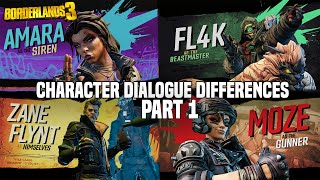 BORDERLANDS 3 Playable Character Dialogue Differences Part 1 (FL4K, Amara, Zane,