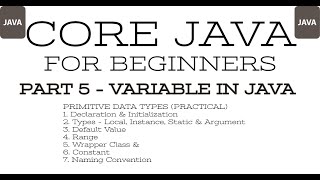Part 5 - Core Java-Primitive Data Type - Declaration, Initialisation, Naming Convention, Range, etc.