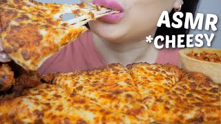 CHEESY Cheese Pizza with HOT WINGS *ASMR No Talking Eating Sounds | N.E Let's Ea