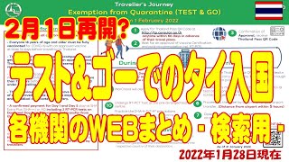 タイ：2月1日より隔離なし入国テスト\u0026ゴーが再開予定、各機関のWEBアドレス等を説明欄に記載 (口頭説明無し)