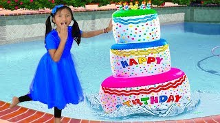 Wendy Pretend Play w/ Giant Happy Birthday Cake Inflatable Swimming Pool Party Toy