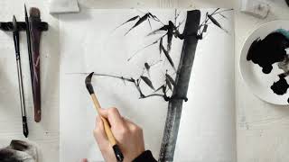 how to paint bamboo in chinese brush painting/sumie 水墨画竹子