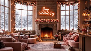 Smooth Jazz Music at Cozy Valentine's Day Coffee Shop Ambience 💝 Cozy Winter Ambience with Fireplace