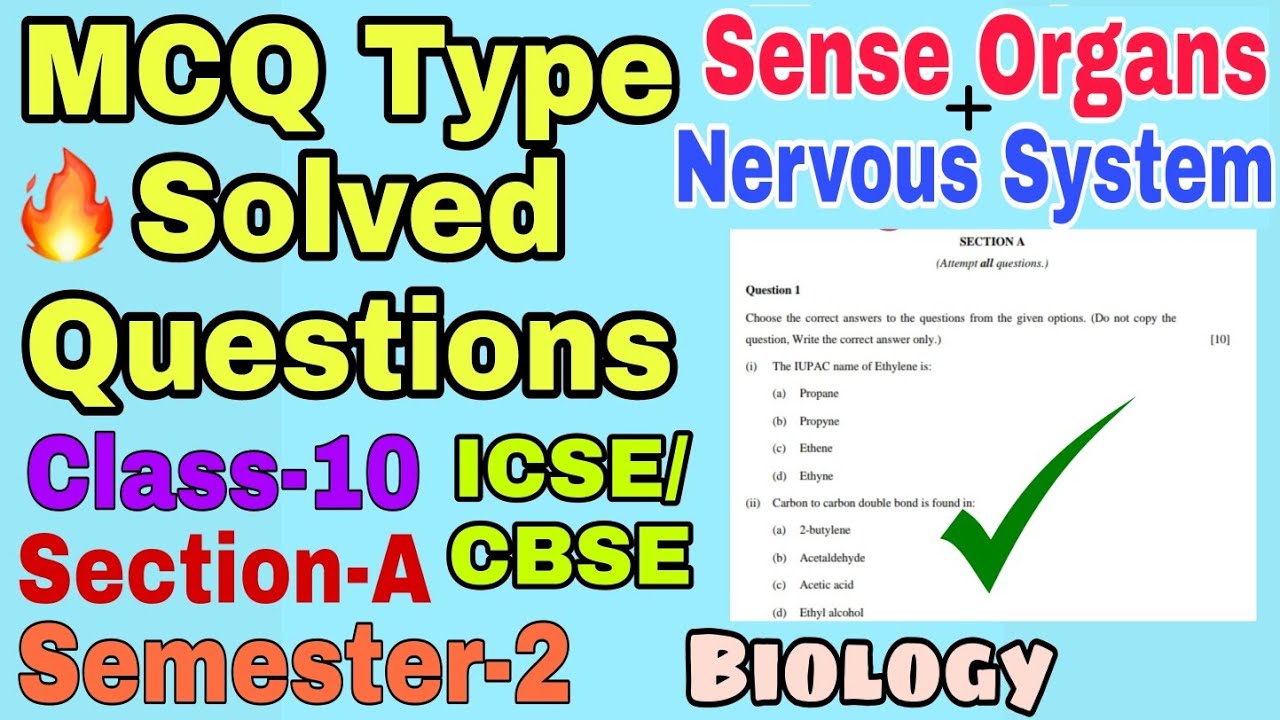 MCQ Type Solved Questions Of #Nervous System & #Sense Organs |Class-10 ...