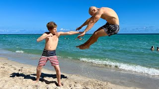 World Strongest Kid Fights a Bodybuilder on the Beach