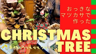 頂いた巨大まつぼっくりでクリスマスツリーを作ってみました