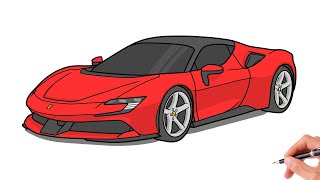 How to draw a FERRARI SF90 Stradale / drawing ferrari sf90 2019 sports car