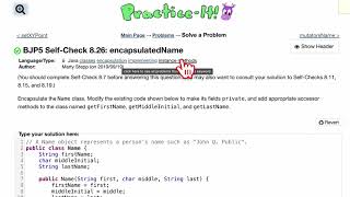 Java Practice It | Self-Check 8.26 encapsulatedName | classes, encapsulation, fields