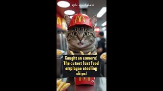 Caught on camera! The cutest fast food employee stealing chips! 🍟😹