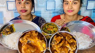 Bengali food eating rice with🔥fish curry saag, fish curry fish fat fry Bengali eating show￼