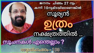 100. സൂര്യന്‍ ഉത്രം നക്ഷത്രത്തില്‍ - സൂചനകള്‍. Sun in Uthara Phalguni - Indications.