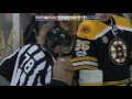 linesman catches a high stick in canadiens and bruins game needs some repairs