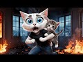 Little Cat and House Fires 🔥A Cute kitten save his father #cat #ai #catlover #catvideos #aicat