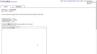 Coding Bat - Java - String1 - firstHalf