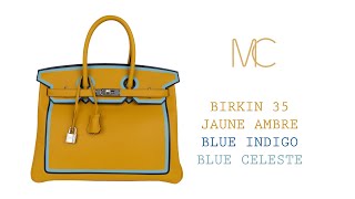 Hermes Birkin 35 Bag Jaune Ambre Blue Indigo Blue Celeste Limited Edition • MIGHTYCHIC •