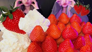 ASMR 生クリームいちご  BIG STRAWBERRY WHIPPED CREAM EATING SOUNDS  MUKBANG