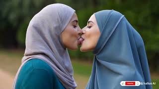 muslim lesbian kissing in hijab | lesbian kissing | aunty lips kissing | kiss | lesbian #kissing