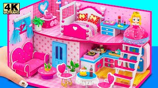 Make 2 Storey House with Pink Bedroom, Kitchen from Polymer Clay, Cardboard ❤️ DIY Miniature House