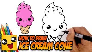 How to Draw Ice Cream Cone - Art Lesson for Kids