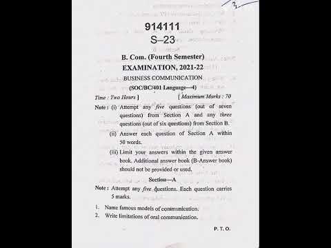 B.Com 2nd Year (21-22), Business Communication Previous Exam Paper ...