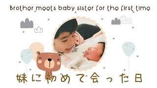 産まれたばかりの妹に会う1歳10ヶ月の坊っちゃん