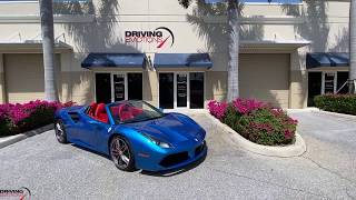 2018 FERRARI 488 SPIDER IN BLU CORSA WITH ROSSO INTERIOR WALKAROUND BY DRIVING EMOTIONS