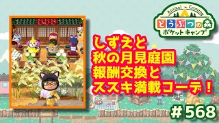 【ポケ森】しずえと秋の月見庭園、報酬交換とススキ満載コーデ！◆568【どうぶつの森：ポケットキャンプ】