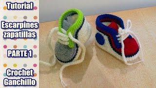 DIY Como tejer escarpines, zapatitos, zapatillas, patucos para bebe a crochet, ganchillo (1/2)