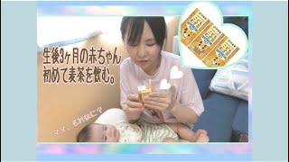 【離乳食準備】ベビー麦茶に挑戦！飲めるかな？【生後3ヶ月】Baby drinks barley tea for the first time