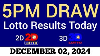 Lotto Result Today 5pm Draw December 2 2024 Swertres Ez2 PCSO Live Result