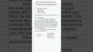 Letter writing | Application For Closing Saving Bank Account #shorts