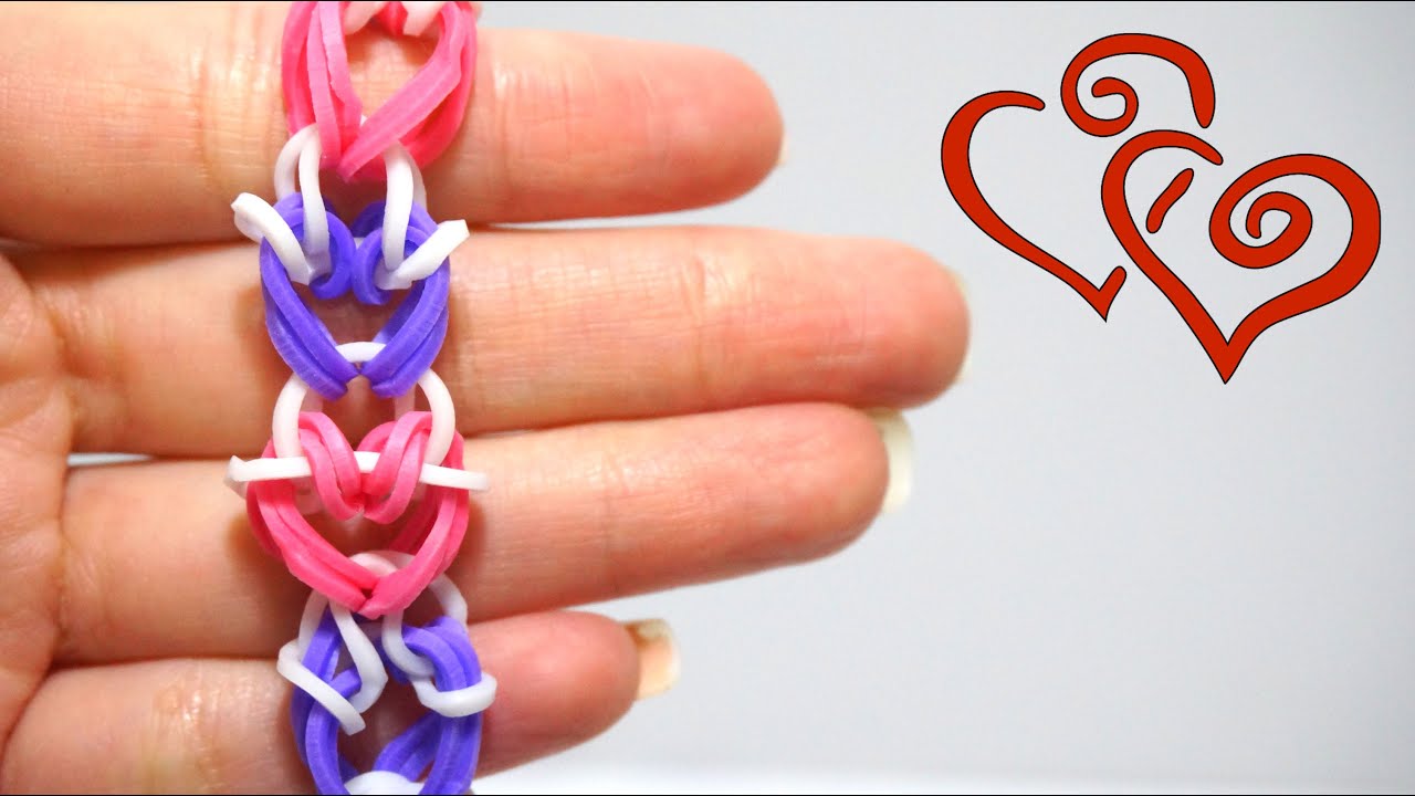 Rainbow Loom Stitched Heart Bracelet Pretty Ang Easy To Make With Two ...