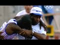 derek redmond s father helps him across the finish line at the 1992 olympics