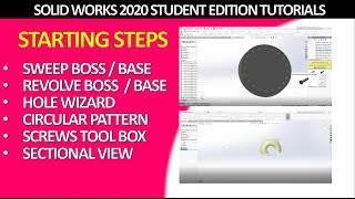 SolidWorks 2020 | Sweep Boss/Base, Revolve Boss/Base | Hole wizard, Circular pattern, Screws Toolbox